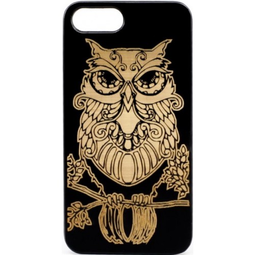 Husa vintage din lemn acacia pentru iPhone 7/8, pirogravura - Acacia wood vintage case for iPhone 7/8, phirography &quot;owl&quot; - wisdom Feng Shui symbol