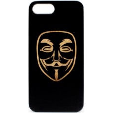 Husa vintage din lemn acacia pentru iPhone 7/8, pirogravura - Acacia wood vintage case for iPhone 7/8, phyrography "anonim mask"