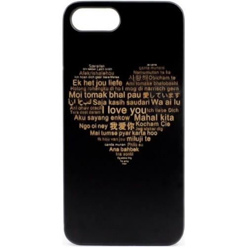 Husa vintage din lemn acacia pentru iPhone 7/8, pirogravura - Acacia wood vintage case for iPhone 7/8, phyrography "Heart with a Multilingual Message"