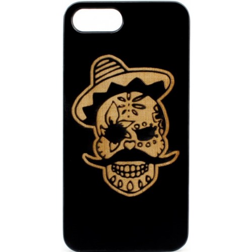 Husa vintage din lemn acacia pentru iPhone 7/8 plus, pirogravura - Acacia wood vintage case for iPhone 7/8 Plus, phyrography "Pirat Skull"