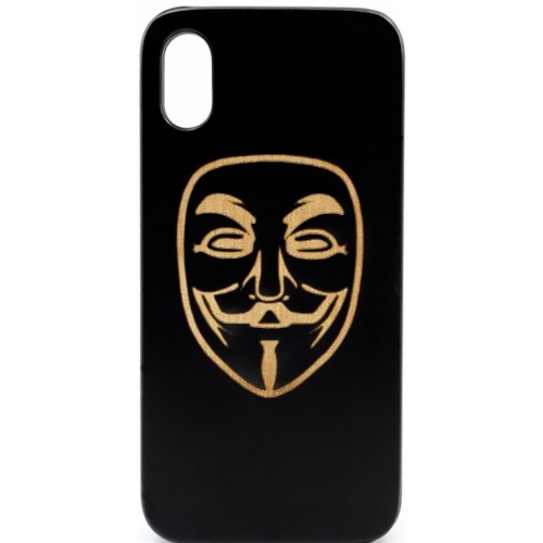 Husa vintage din lemn acacia pentru iPhone X, pirogravura - Acacia wood vintage case for iPhone X, phyrography &quot;Anonim mask&quot;