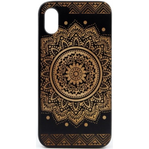 Husa vintage din lemn acacia pentru iPhone X, pirogravura - Acacia wood vintage case for iPhone X, phyrography &quot;Oriental Mandala&quot;