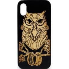 Husa vintage din lemn acacia pentru iPhone X, pirogravura - Acacia wood vintage case for iPhone X, phyrography "Owl" - wisdom Feng Shui symbol"