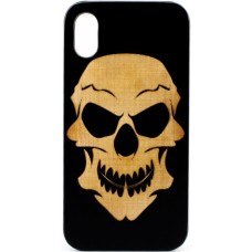 Husa vintage din lemn acacia pentru iPhone X, pirogravura - Acacia wood vintage case for iPhone X, phyrography "Tribal Skull"