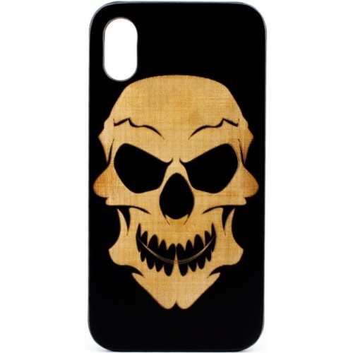 Husa vintage din lemn acacia pentru iPhone X, pirogravura - Acacia wood vintage case for iPhone X, phyrography &quot;Tribal Skull&quot;