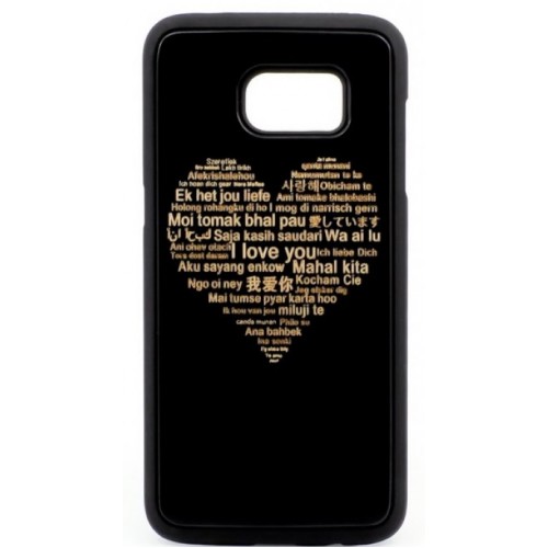 Husa vintage din lemn acacia pentru Samsung Galaxy S7 Edge, pirogravura - Acacia wood vintage case for Samsung Galaxy S7 Edge, phyrography "Heart with a Multilingual Message"