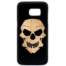 Husa vintage din lemn acacia pentru Samsung Galaxy S7 Edge, pirogravura - Acacia wood vintage case for Samsung Galaxy S7 Edge, phyrography "Tribal Skull"