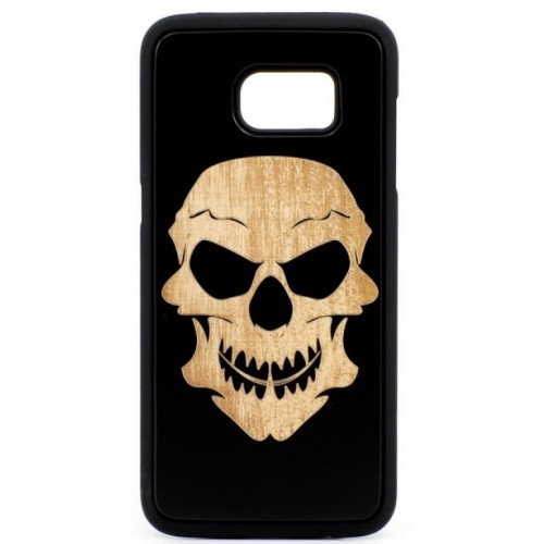 Husa vintage din lemn acacia pentru Samsung Galaxy S7 Edge, pirogravura - Acacia wood vintage case for Samsung Galaxy S7 Edge, phyrography "Tribal Skull"