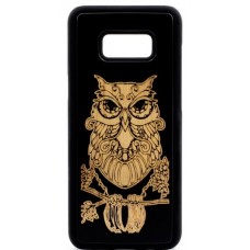 Husa vintage din lemn acacia pentru Samsung Galaxy S8 Plus, pirogravura - Acacia wood vintage case for Samsung Galaxy S8 Plus, phyrography "Owl- Wisdom Feng Shui Symbol"