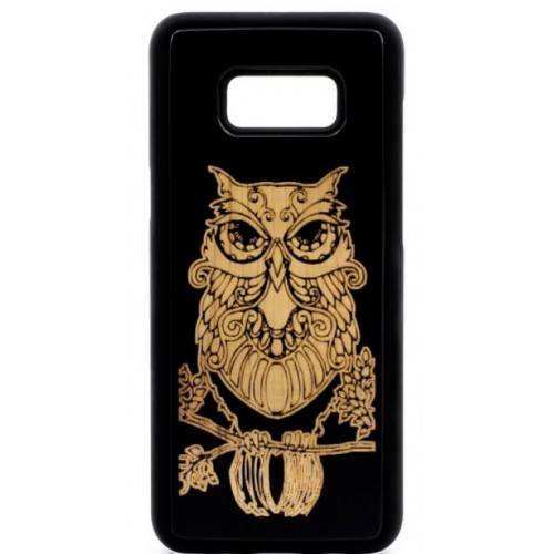 Husa vintage din lemn acacia pentru Samsung Galaxy S8 Plus, pirogravura - Acacia wood vintage case for Samsung Galaxy S8 Plus, phyrography &quot;Owl- Wisdom Feng Shui Symbol&quot;