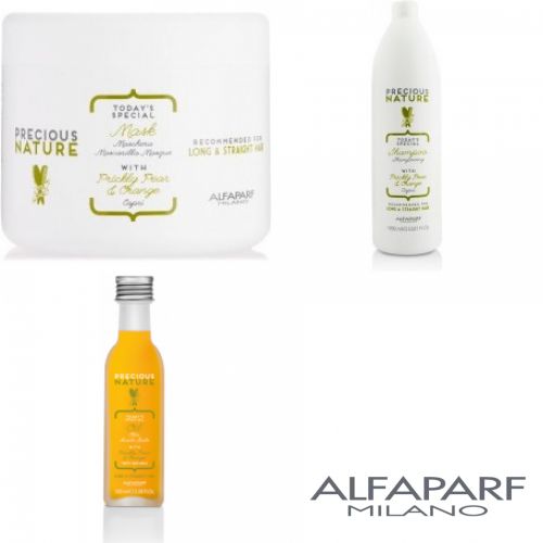 Kit mare pentru netezirea parului drept - Precious Nature - Long And Straight Hair - Alfaparf Milano - 3 produse