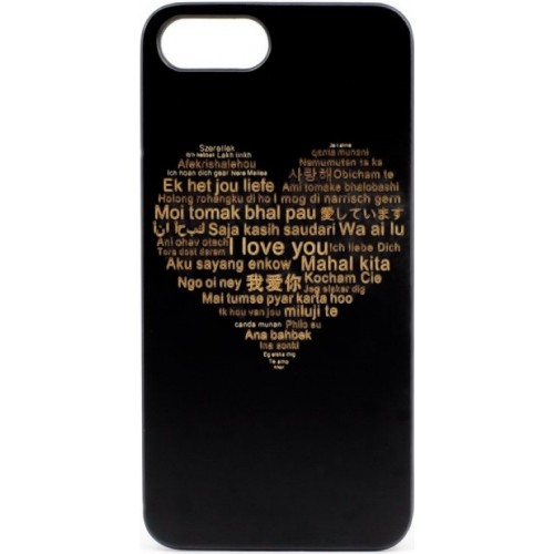 Husa minimalista din lemn acacia pentru iPhone 7/8 Plus, pirogravura - Minimalist acacia wood case for Iphone 7/8 Plus, pyrography "Heart with a Multilingual Message"