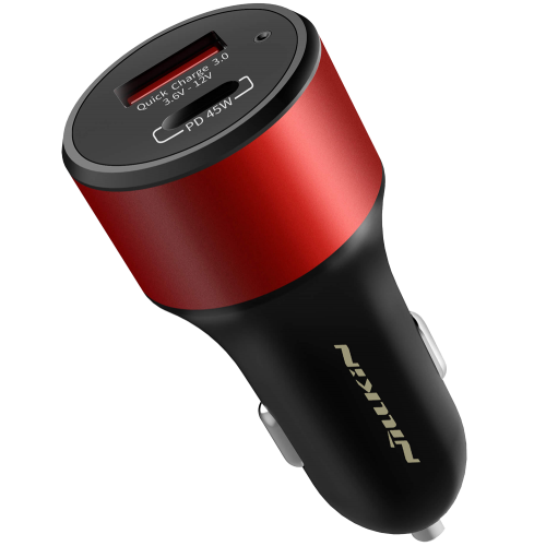 Încărcător auto foarte puternic - Duos Fast Car Charger, USB-A: QC3.0 18W + Type-C: PD3.0 45W, red - Nillkin